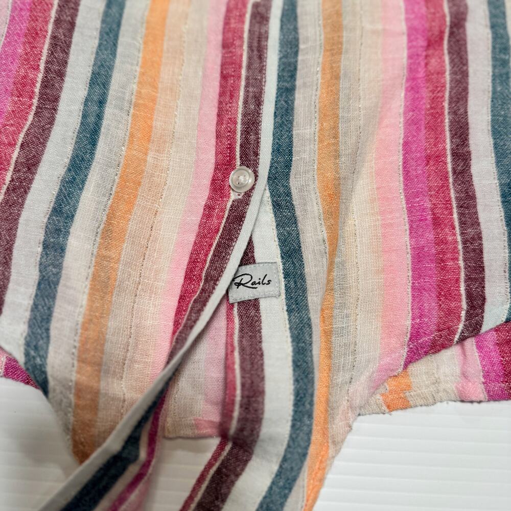 Rails Amelie Avila Stripe Linen Blend Button Down Shirt Women’s Medium Resort - Picture 6 of 16